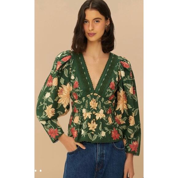 FARM Rio Tops - FARM Rio Green Pineapple Garden Blouse